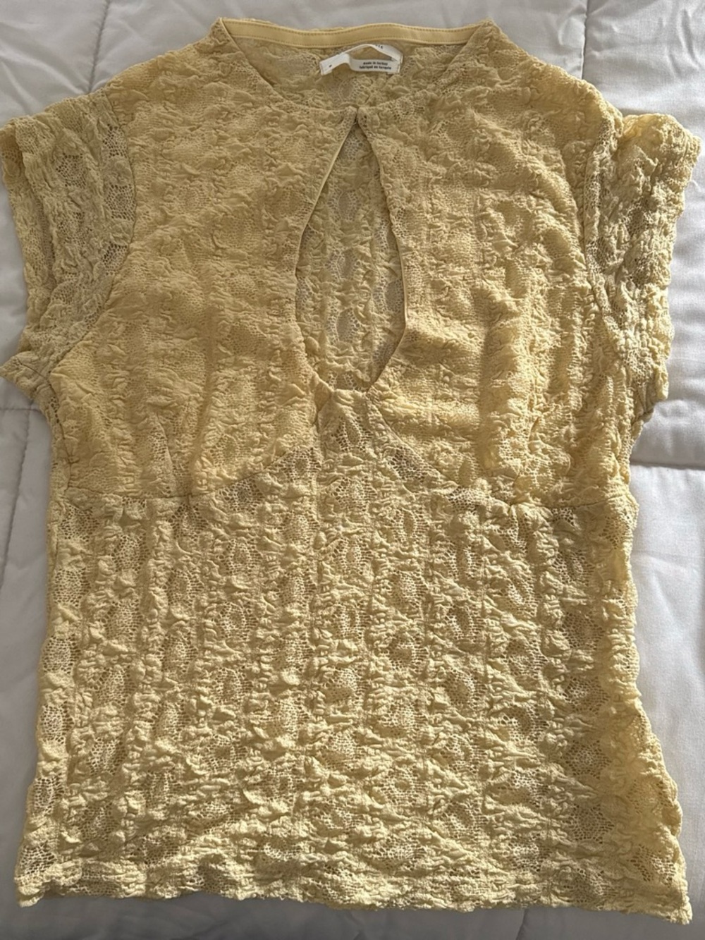 Anthropologie Yellow Lace Keyhole Blouse